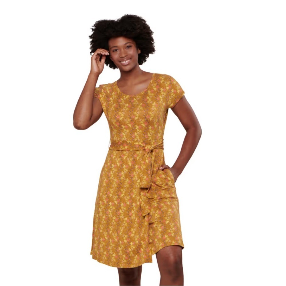 Toad&Co Womens Cue Wrap Dress Size Large Floral Fall Brown Leaves Outdoor